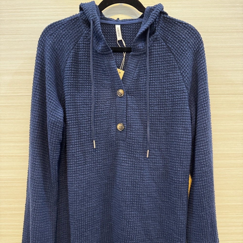 Dokotoo Navy Blue Waffle Knit Pullover Hoodie size Medium